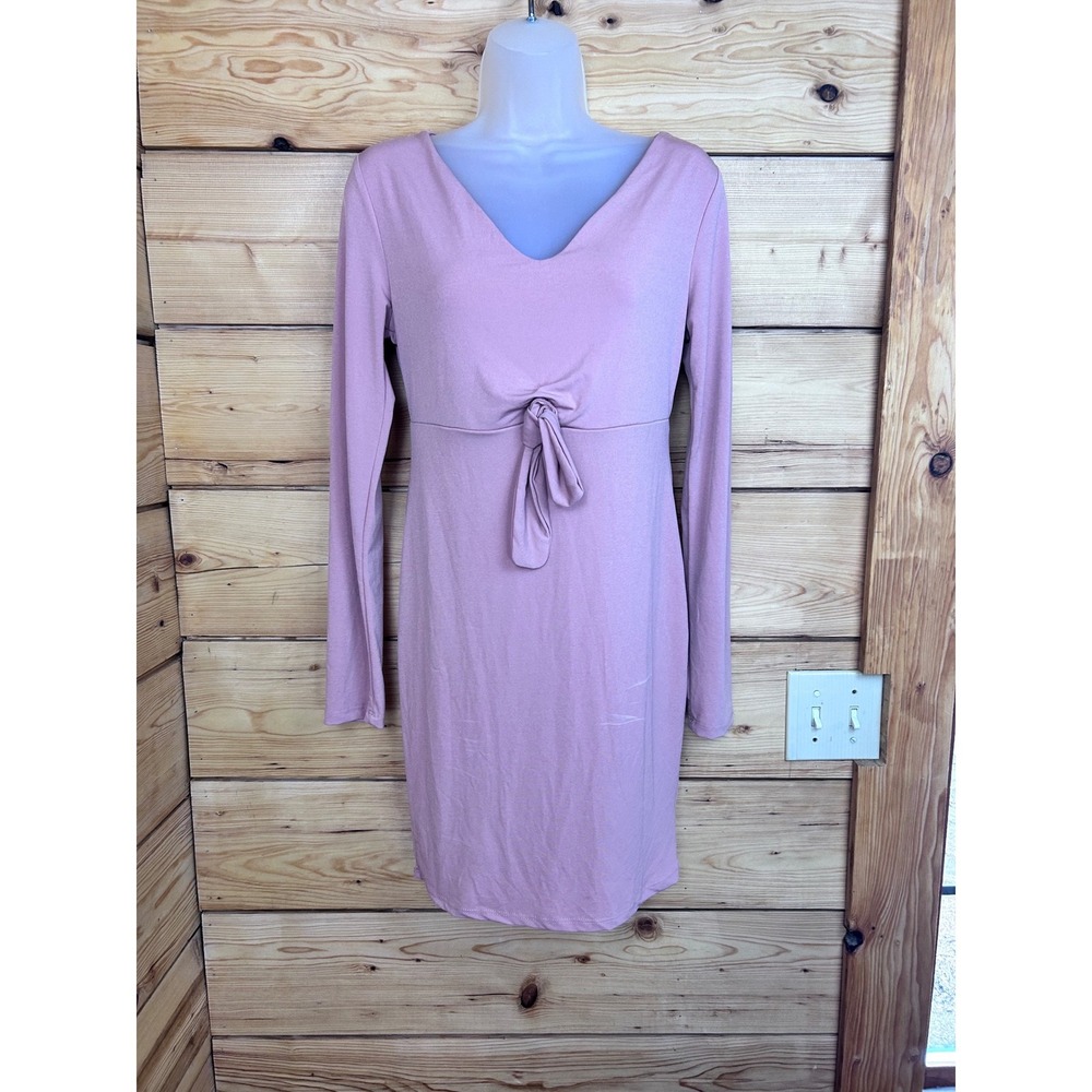 Ambiance Mauve Pink Long Sleeve Tie Front V-Neck Mini Dress Medium‎ Y2K Retro